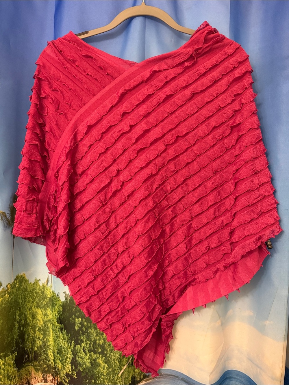 Women's Pink Ruffled Versatile Poncho
